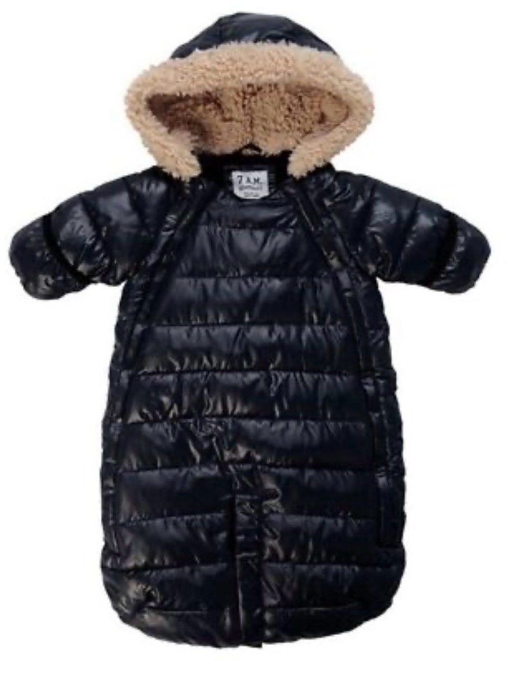 7 AM Enfant black Puffer Baby Bunting with Faux Fur Hood